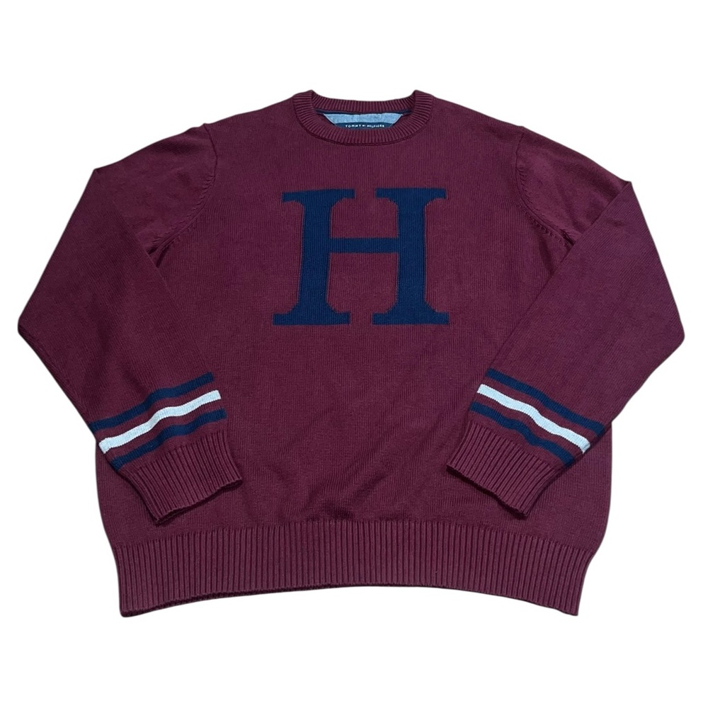 Men’s Tommy Hilfiger Varsity Knit Sweater Size XL Big H Ribbed Preppy